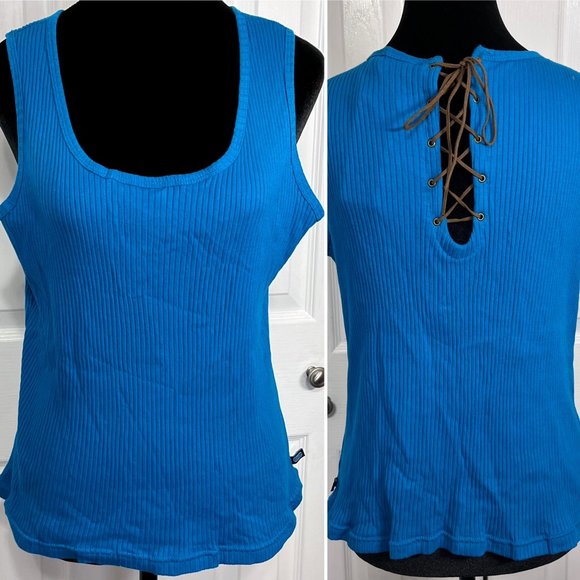 Route 66 Tops Vintage Route 66 Laced Tank Top Womens Xl Kmart Deadstock Blue Ribbed Top